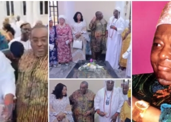 Sacred Moment: Ooni of Ife leads Prince Tokunbo Sijuwade to Late father’s grave inside Palace (VIDEO)