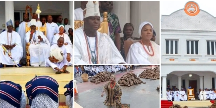 Ooni of Ife, Olori Temitope lead sacred cultural celebration as New Yam Festival holds at Ile-Ife Palace (VIDEO)