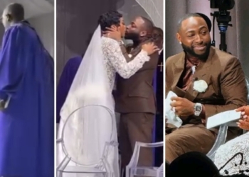 White wedding: Sweet moment Davido and Chioma exchanged marital vows, shared steamy kiss (VIDEO)