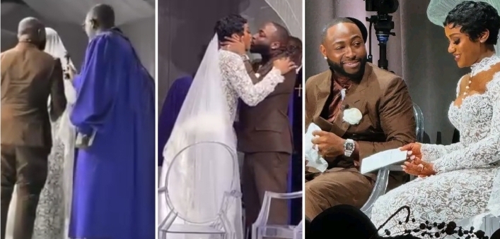 White wedding: Sweet moment Davido and Chioma exchanged marital vows, shared steamy kiss (VIDEO)