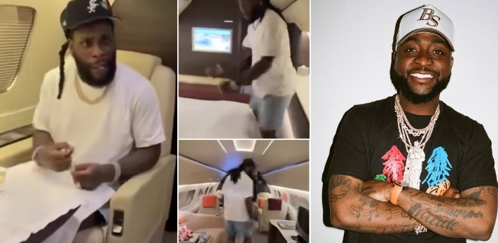 Burna Boy flaunts alleged new Jet interior, points out ‘Knacking’ spot, Davido fires shade
