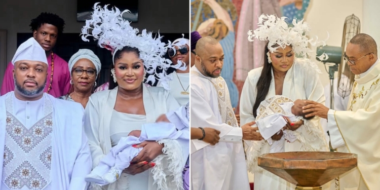 Actress Chizzy Alichi and husband celebrate baby Kene’s baptism in heartwarming ceremony