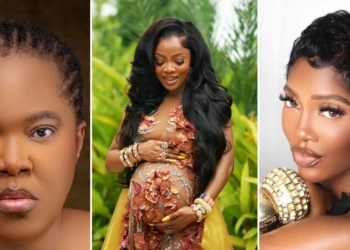 Toyin Abraham, Tiwa Savage clap back at lady claiming Toke Makinwa’s baby bump is fake