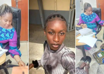 Female banker makes customers wait in queue