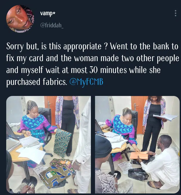Female banker makes customers wait in queue