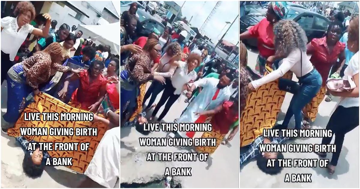 Drama as woman goes into labour while queuing for cash at bank in Port Harcourt -VIDEO