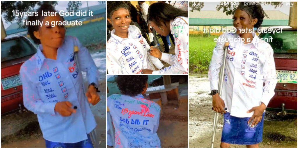 Differently abled lady celebrates, dances with joy as she graduates after 15 years (Video)