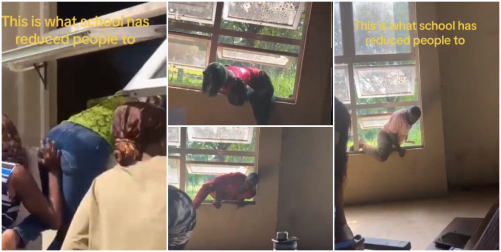 Nigerian students cause buzz as they sneak into lecture room.