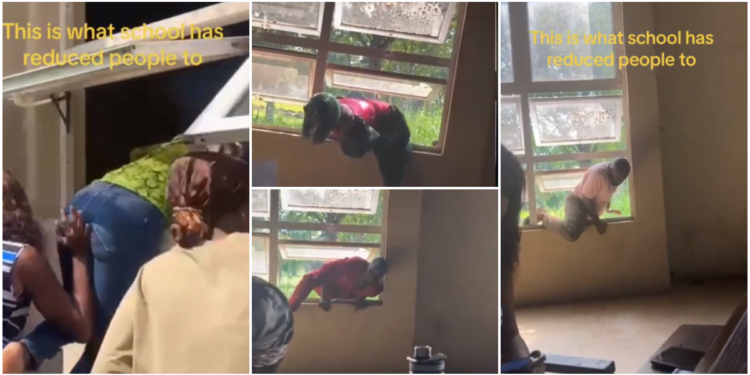 Nigerian students cause buzz as they sneak into lecture room.