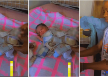 Nigerian man sprays money on his newborn baby, Netizens fume