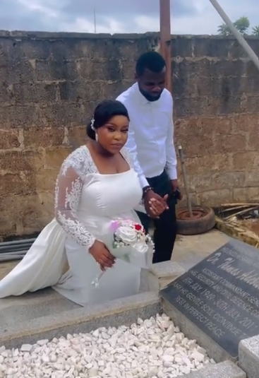 Bride honors her late father in emotional visit to his grave on wedding day