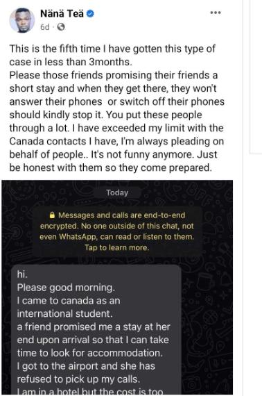 Ghanaian Female student stranded in Canada as friend fails to provide promised accommodation