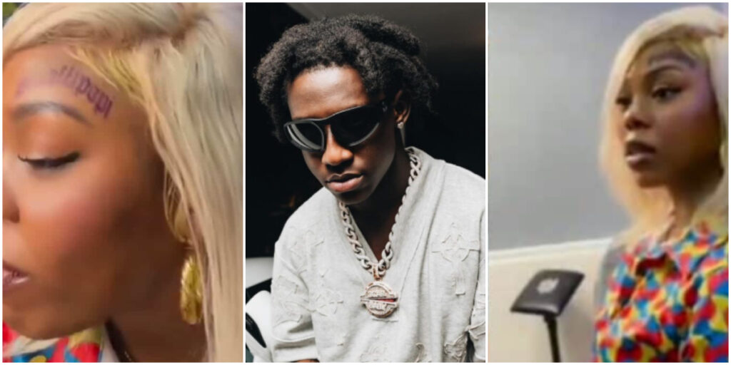 Video of Nigerian lady tattooing Shallipopi's name on her forehead causes buzz online