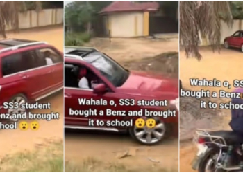 Drama as senior secondary student cruises to school in million naira Benz
