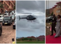 Secondary school students arrive in helicopter and convoy for graduation celebration