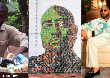 Nigerian artist turns drink cans into Davido portrait