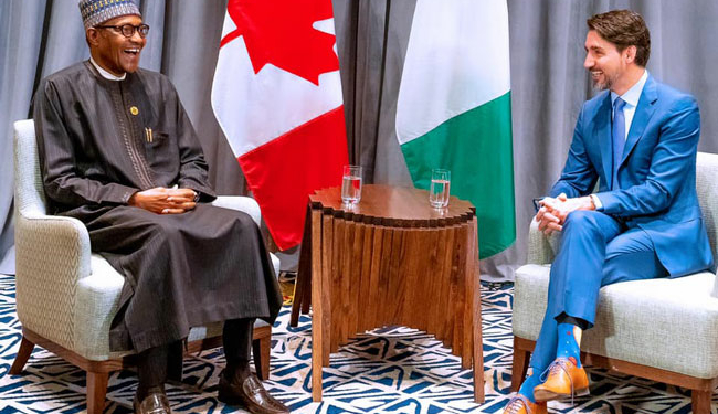 FILE PHOTO: President Muhammadu Buhari in meeting with Canadian Prime Minister Justin Trudeau