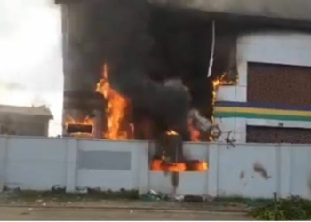 File Photo: Police building on fire