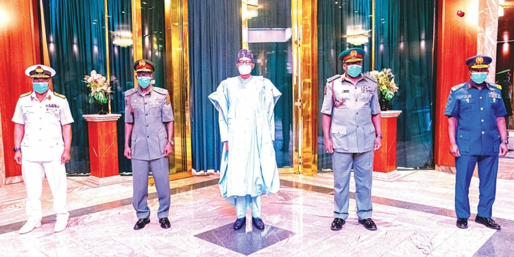 President Buhari and Service Chiefs in a recent meeting over insecurity