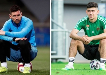 L-R: Lionel Messi, Yusuf Demir