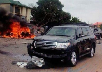 FILED PHOTO - President Muhammadu Buhari's convoy attacked in 2014, he was caught in a second explosion that rocked Kaduna in in July 2014