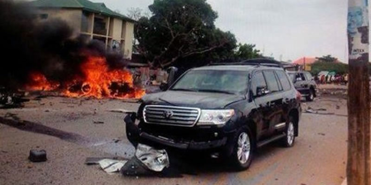 FILED PHOTO - President Muhammadu Buhari's convoy attacked in 2014, he was caught in a second explosion that rocked Kaduna in in July 2014