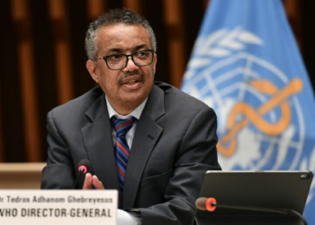 epa08525241 World Health Organization (WHO) Director-General Tedros Adhanom Ghebreyesus attends a press conference organized by the Geneva Association of United Nations Correspondents (ACANU) amid the COVID-19 pandemic, caused by the novel coronavirus, at the WHO headquarters in Geneva, Switzerland, 03 July 2020.  EPA-EFE/FABRICE COFFRINI