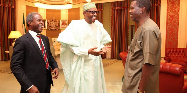 File Photo - Pastor Adeboye, President Muhammadu Buhari and VP Osinbajo