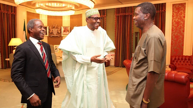 File Photo - Pastor Adeboye, President Muhammadu Buhari and VP Osinbajo