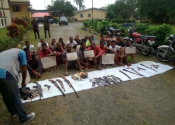 Filed Photo- Suspects paraded along with the gunrunner in Calabar on Friday