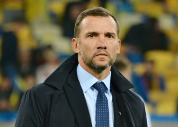 KYIV, UKRAINE - OCTOBER 14, 2019: Ukraine coach Andriy Shevchenko during the Euro qualifying soccer match between Ukraine and Portugal at the Olympic stadium in Kyiv
