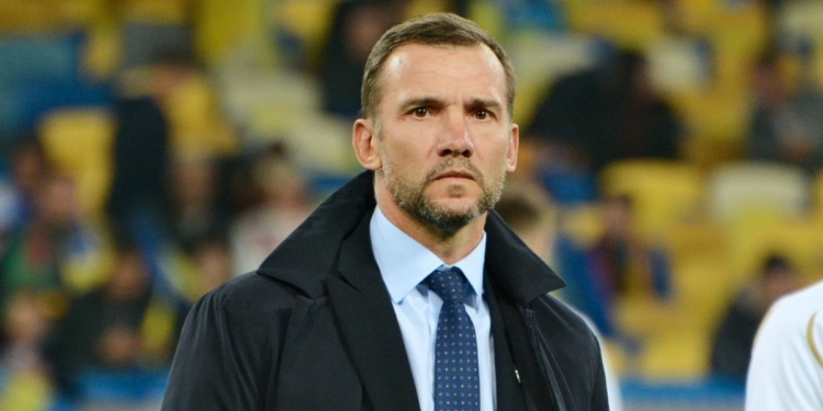 KYIV, UKRAINE - OCTOBER 14, 2019: Ukraine coach Andriy Shevchenko during the Euro qualifying soccer match between Ukraine and Portugal at the Olympic stadium in Kyiv