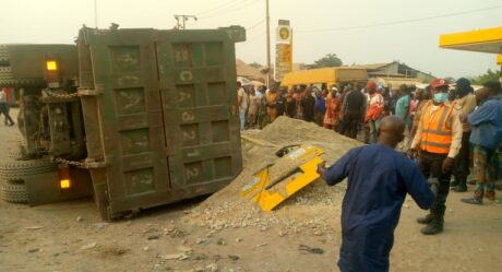 One dies as granite-laden truck falls on bus in Ogun