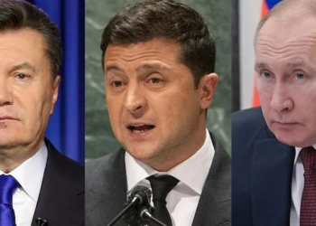 L-R: Viktor Yanukovych, Volodymyr Zelensky, Vladimir putin