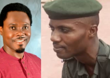 L-R: The Nation's Yinka Adeniran, Police officer that harassed reporter