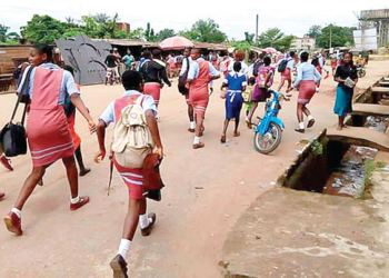 File photo of students running home