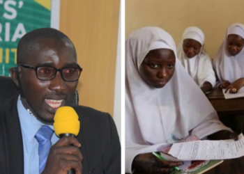 L-R Amir (President) of Muslim Students' Society of Nigeria, Lagos State Area Unit (MSSNLagos), Miftahudeen Thanni, Muslim female students wearing hijabs