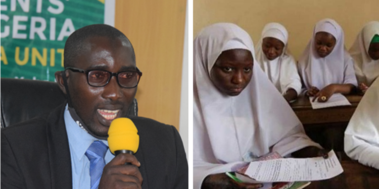 L-R Amir (President) of Muslim Students' Society of Nigeria, Lagos State Area Unit (MSSNLagos), Miftahudeen Thanni, Muslim female students wearing hijabs