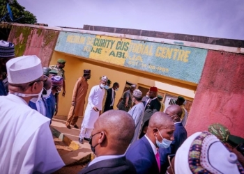 President Buhari inspecting the ruins of Kuje Prison