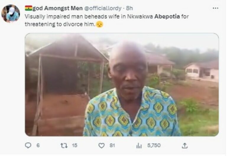 Blind Ghanaian man beheads wife for threatening to divorce him