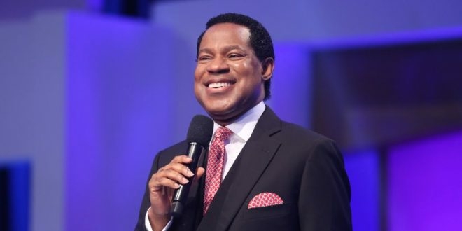 Pastor Chris Oyakhilome preaching on faith, reflecting the influence and scale behind his net worth and global ministry.