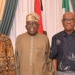 LR: Fubara, Tinubu and Wike during a meeting to broker peace between the warring factions