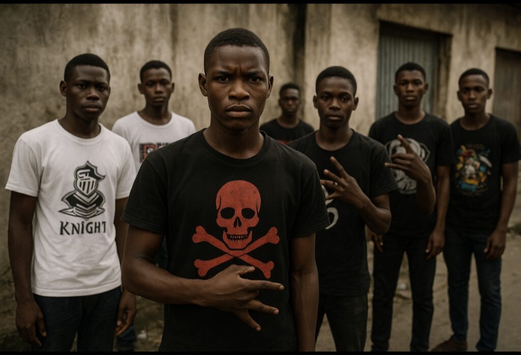A group of young men pose on a street in Lagos — a symbolic representation of the growing cult subculture among urban youths.