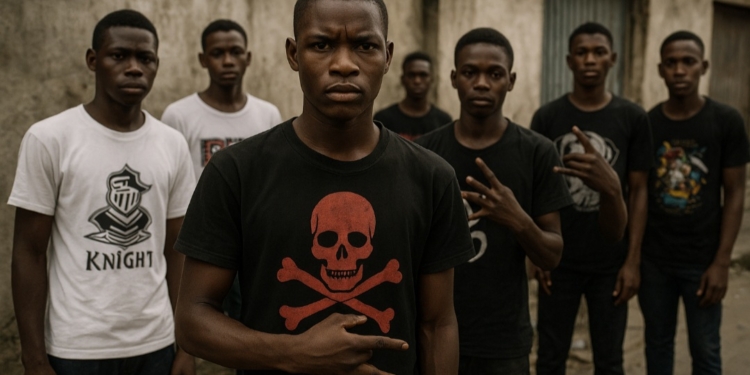 A group of young men pose on a street in Lagos — a symbolic representation of the growing cult subculture among urban youths.
