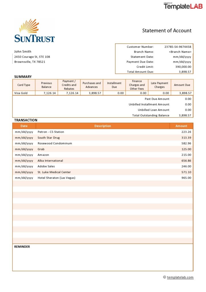 Bank statement - sample