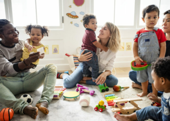 Diverse children enjoying playing with toys