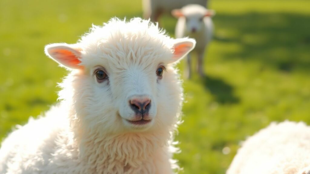 Fluffy sheep in a sunny green field