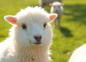 Fluffy sheep in a sunny green field