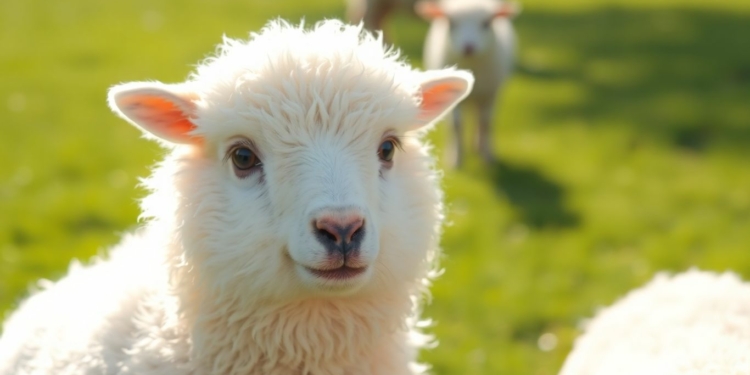Fluffy sheep in a sunny green field