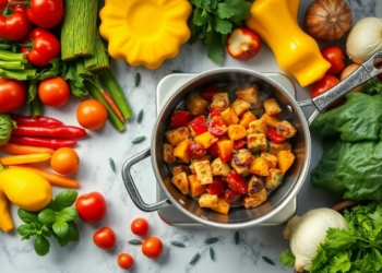 Quick and easy dinner ingredients and a prepared meal.